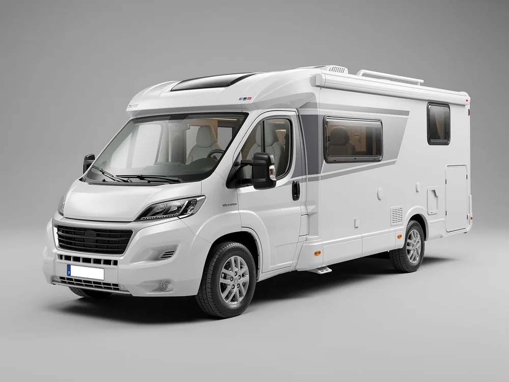 Großes modernes Reisemobil (Wohnmobil) in der Werkstattansicht